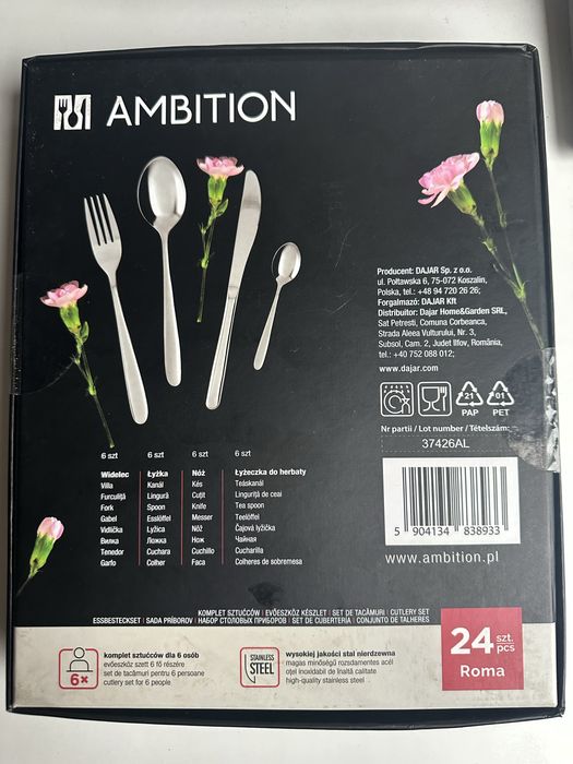 Ambition sztućce zestaw 24 szt ze stali nierdzewnej komplet dla 6 osób