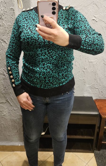 Półgolf NOWY zielono-czarna panterka rozm S/M