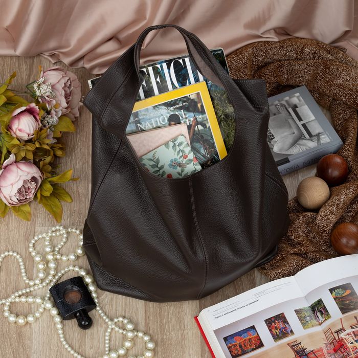 VERA PELLE torebka skórzana worek na ramię z saszetką V517 c.brązowa