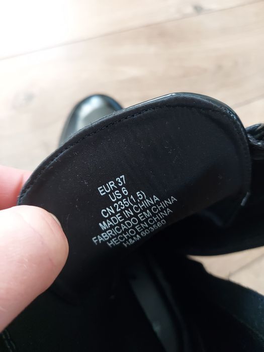 Sznurowane lakierowane botki trzewiki H&M 37