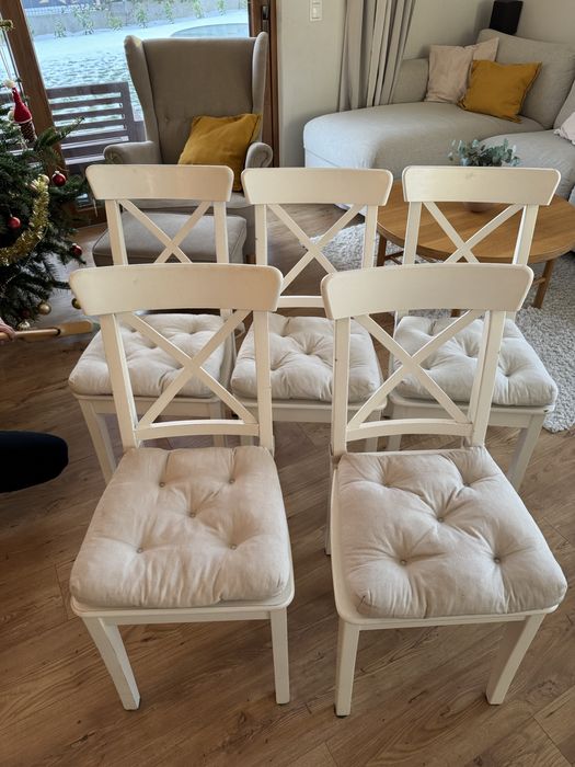 Krzesło INGOLF białe 9 sztuk + poduszki MALINDA