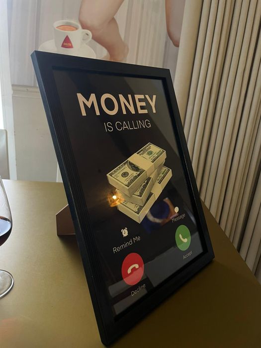 Quadro com moldura, Money Is Calling , Motivação Diária e decoração Tamanho A4