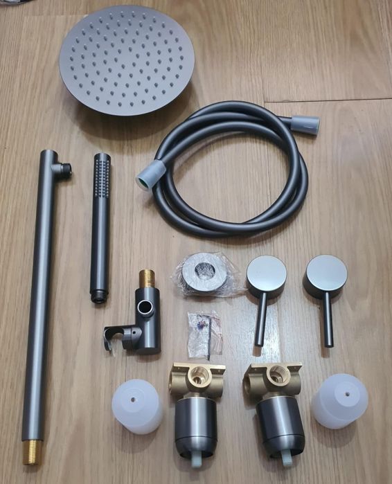 Modern Matte Grey Rainfall Shower System Set with Handheld Spray