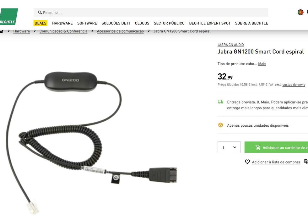 Jabra - Phones Biz 2300 Duo e Cabo GN1200 Smart Cord espiral (NOVOS)