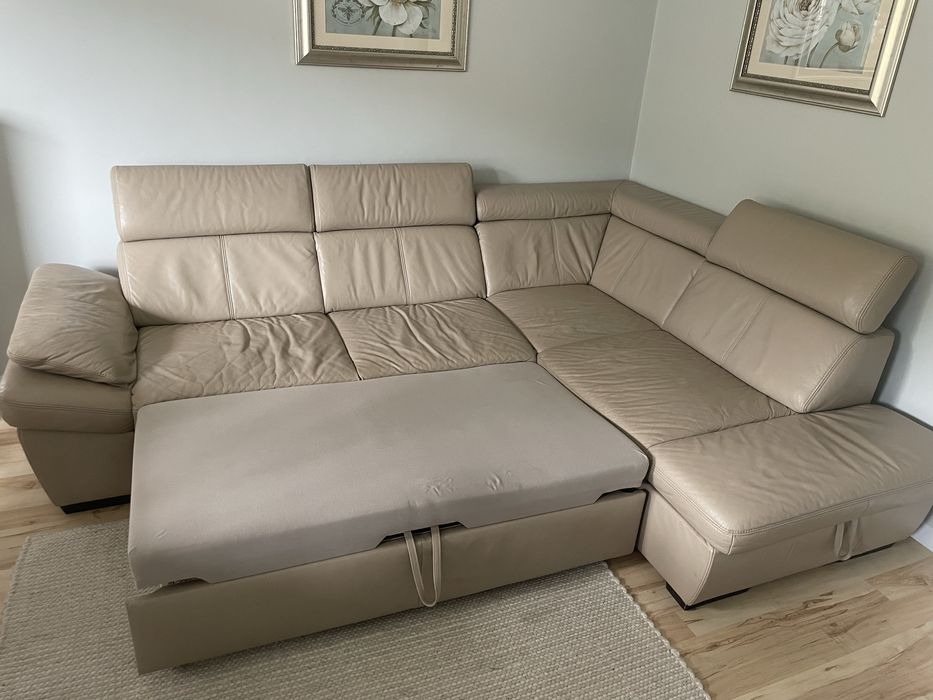 Skórzana, rozkladana sofa