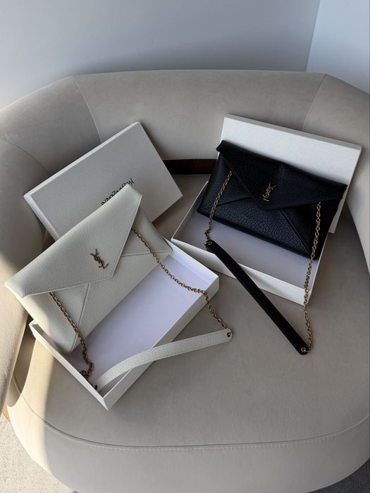 Сумка конверт YSL Yves Saint Laurent Cassandre чорна, біла