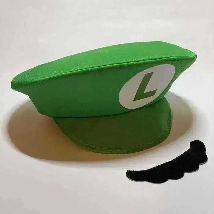 Czapka Luigi Zielona + Wąsy Mario Bros. Nintendo Kostium Cosplay