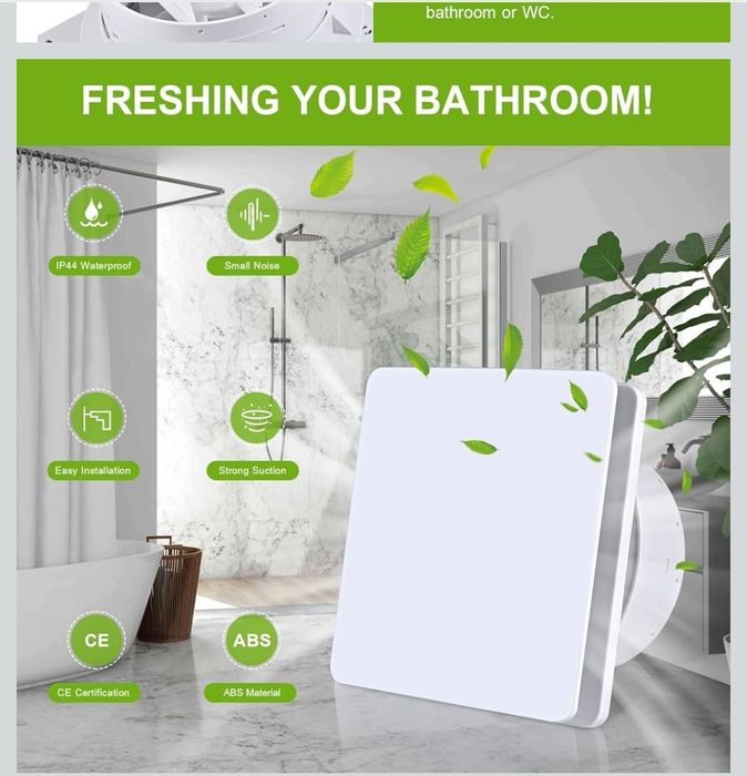 FanGoFast Wentylator łazienkowy, 150 mm, cichy, z klapą zwrotną,