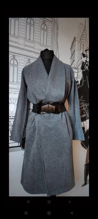 Szary damski płaszcz szlafrokowy jesień