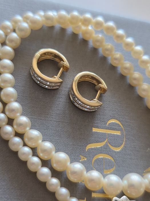 Retro Kolczyki Kółka 3.9g Diamenty 0.28ct Złoto WYCENA 6000zł