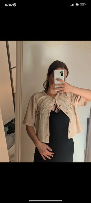 Beżowy kardigan / żakiet w stylu tweedowym
