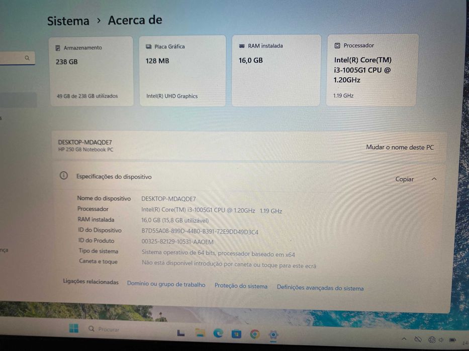 Portátil HP 250 G8 | Intel i3 10ª Gen | 16GB RAM | SSD 256GB