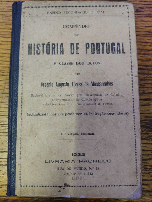 Livro Antigo Compêndio de História de Portugal Arsénio Augusto 1932