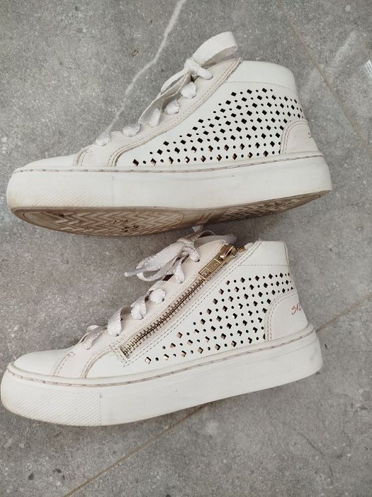 Modne białe sneakersy półbuty Skechers 29 (19cm)  złote elementy na zamek
