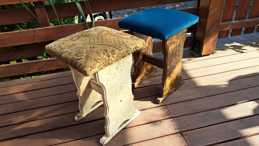 Stary stołek taboret po renowacji siedzisko pod pianino