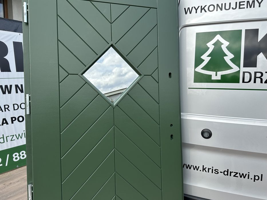 Drzwi zewnętrzne drewniane Zielone ral 6020 Montaż cala Polska i Ue
