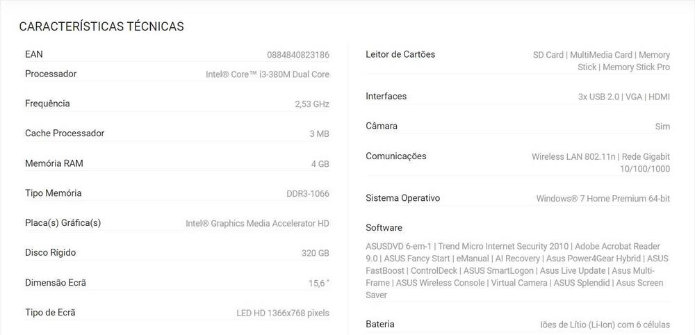 Portátil Asus - 15,6 polegadas (i3)