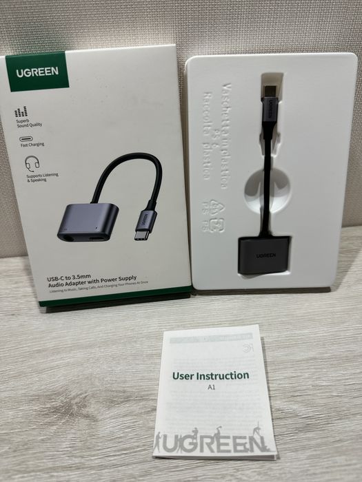 Адаптер перехідник UGREEN 2 in 1 USB C to USB C + 3,5 adapter DAC chip