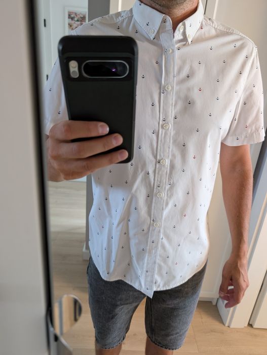 Koszula krótki rękaw Reserved slim fit L biała z deseniem