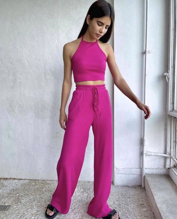 Костюм жіночий двойка рубчик штани топ