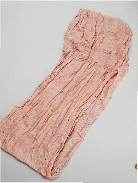 różowy marszczony szalik z cekinami bawełna