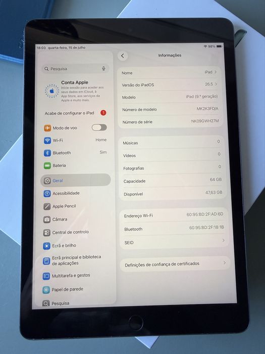 Apple iPad 10.2” 9a Geração 2021 64Gb
