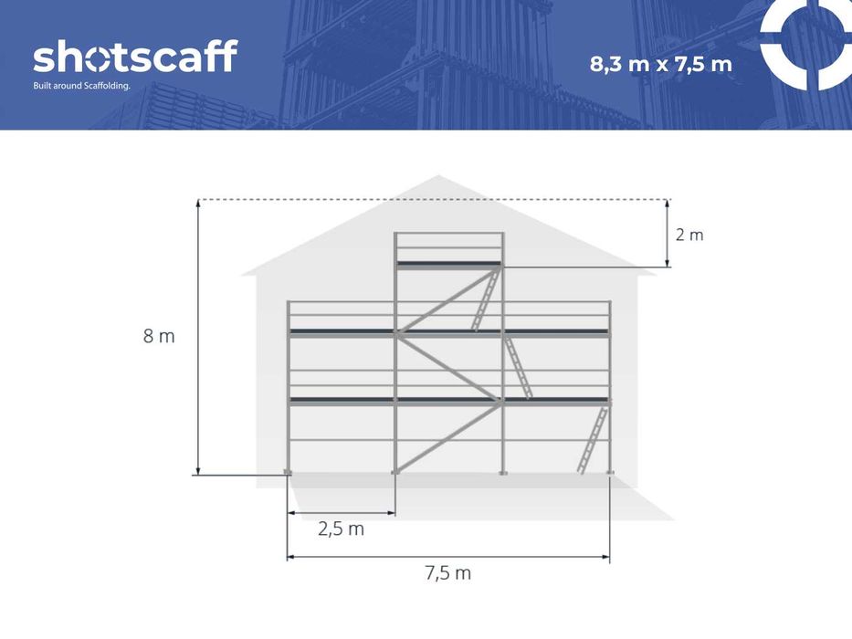 Lekkie szczytowe rusztowanie Plettac nowe 8x7,5 podest 2,5m aluminium rusztowanie elewacyjne