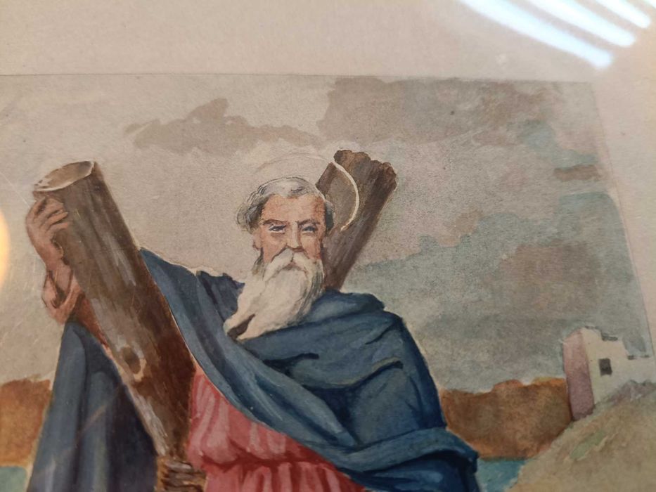 Stara akwarela na kartonie (św. Andrzej) - ponad 100 lat