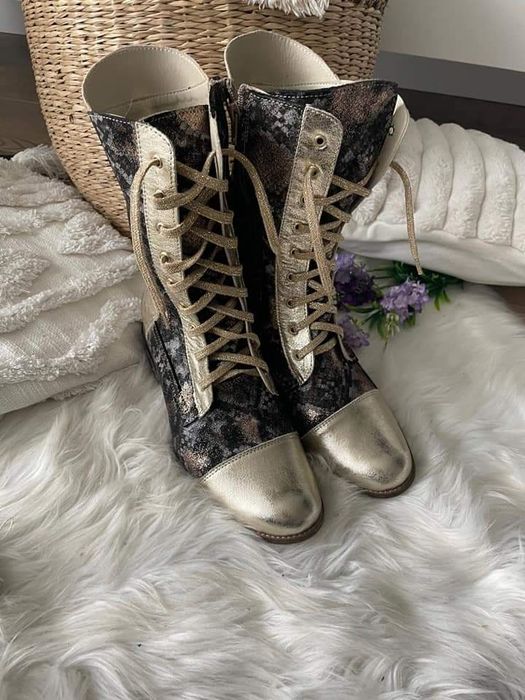 Eleganckie botki workery wężowe dwa wzory skóra naturalna