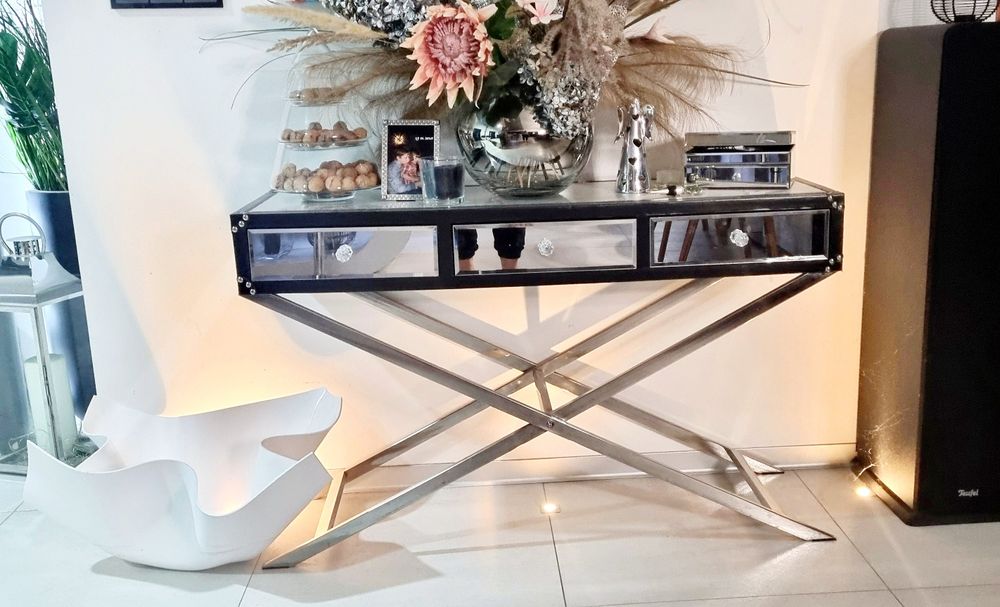 Konsola, biurko, toaletka, regał Glamour  lustrzany z szufladami Glamo