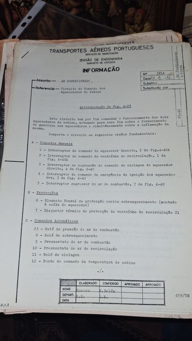 TAP folhas de serviço dossier antigo anos 50 e 60
