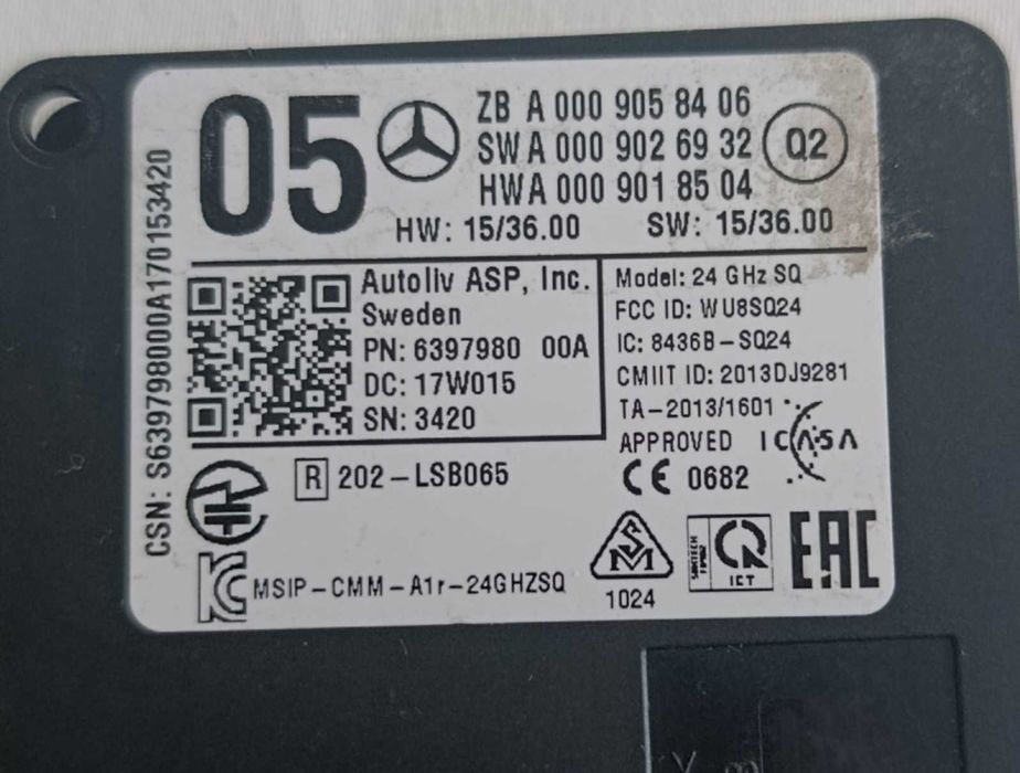 Sensor radar A0009058406 Front Original Mercedes Benz C205,C117,X156 modulo (Genuine OEM)