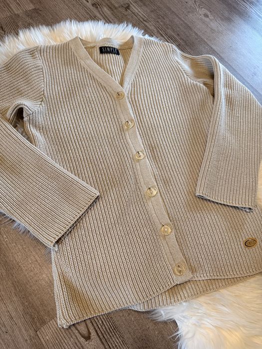 SIMPLE Kardigan Beżowy Premium | Klasyczny Sweter Zapinany | Elegancki Basic