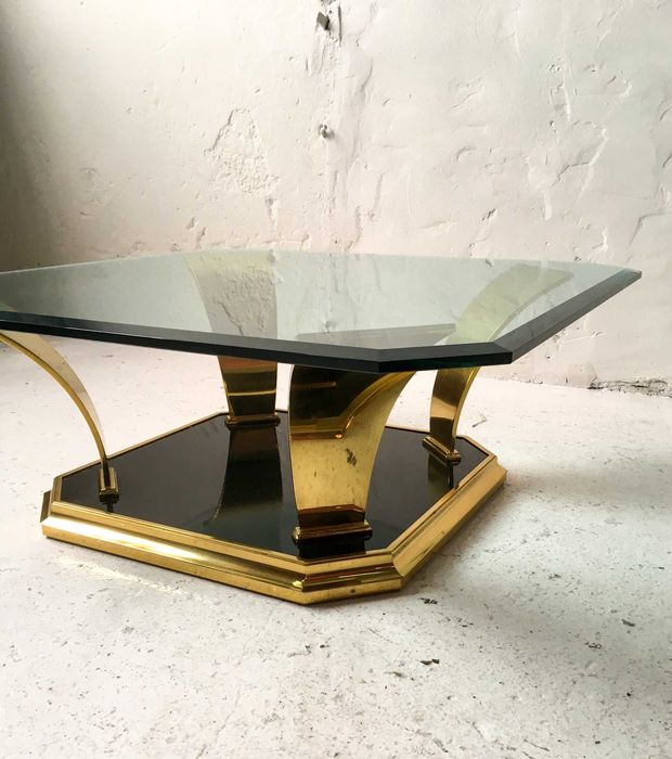 Stolik szklany Hollywood Regency lata 80 90 vintage design
