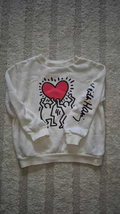 Dres komplet H&M biało kremowy Keith Haring r 104 niepowtarzalny okazja idealny zima wiosna jesien