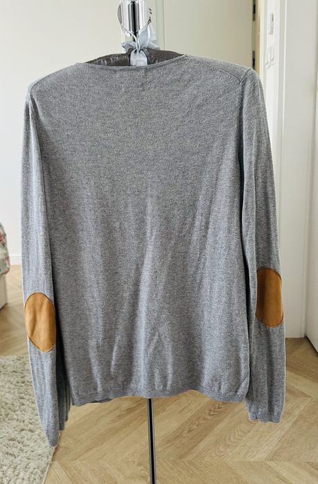 Massimo Dutti szary sweterek jedwab bawełna łaty