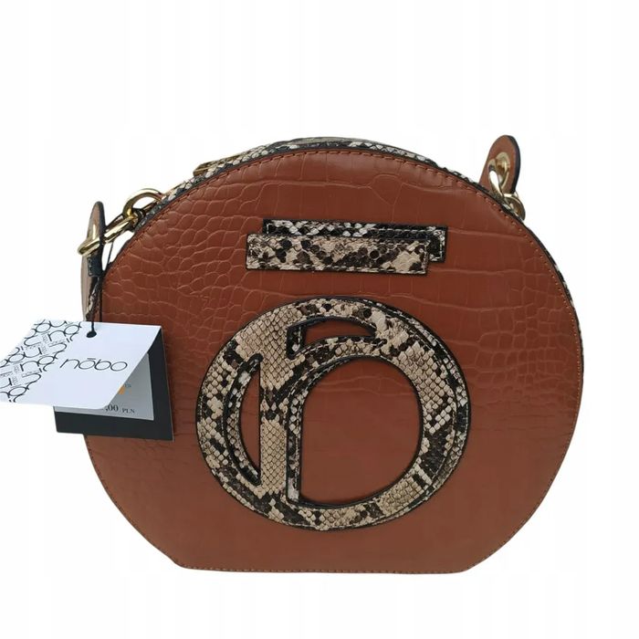 torebka damska nobo okrągła kuferek listonoszka camelowa