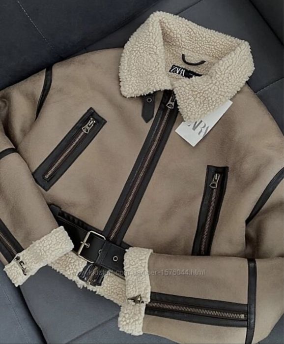 Дубленка Zara , авіатор, коротка коричневого кольору