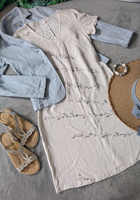 Sukienka haft kwiatuszki len wiosenna letnia wakacyjna