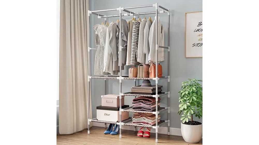 *WYPRZEDAŻ* STOJAK PODWÓJNY WIESZAK metalowy półka na ubrania buty