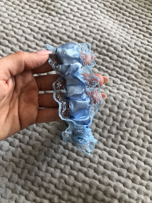 Podwiązka błękitna koronkowa ślub wesele S, XS