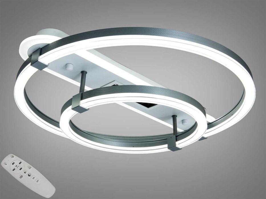 Світлодіодна люстра 2 кільця сіра 88Вт з пультом