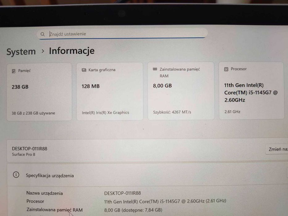 Microsoft Surface Pro 8 i5 8GB 256GB LTE + klawiatura + pen