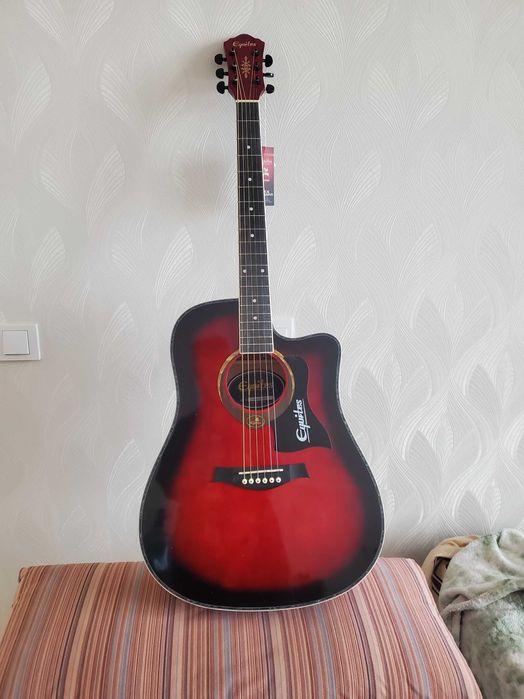 Акустична гітара 4/4 металеві струни з вирізом корпус червона