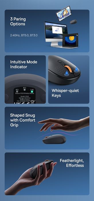 Baseus F01B, беспроводная мышь, безшумный щелчок