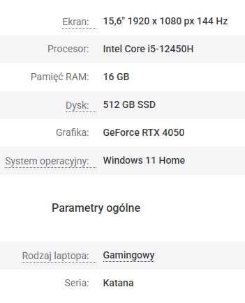 Laptop do gier MSI Katana 15 B12V