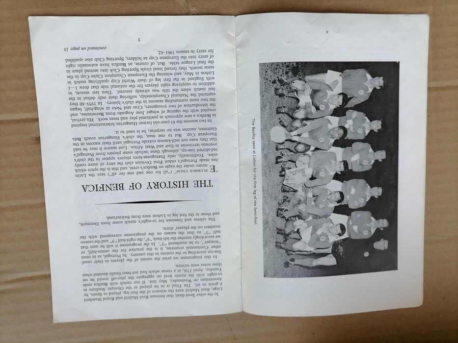 Programa Tottenham vs Benfica 1/2 Final 1962 c/EUSÉBIO e Equipa