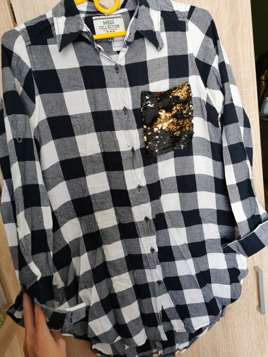 Koszula damska długa krata granat S