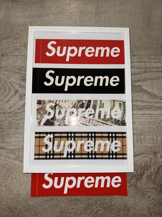 naklejki supreme box logo w ramce + jedna dodatkową klasyczną.