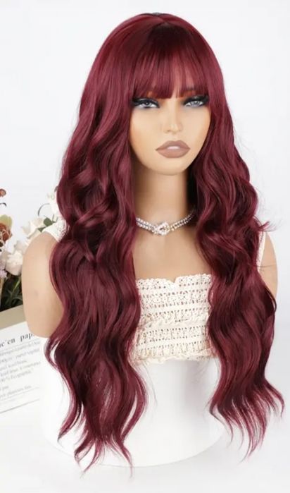 Peruca Vermelha Ondulada/100% Natural